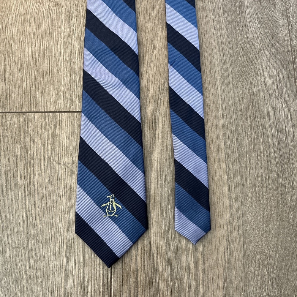 Original Penguin Mens Neck Tie Blue Diagonal Stripes